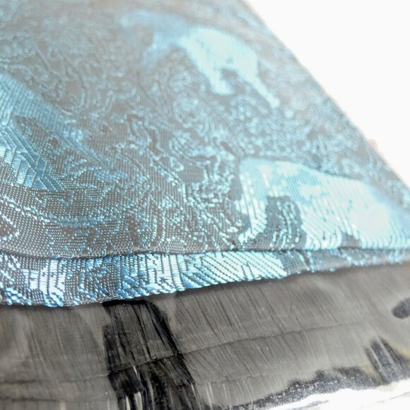 100% Silk Scarf Blue & Black Embossed Lucky Elephant Reflective 73" x 27" NWT - Picture 4 of 14